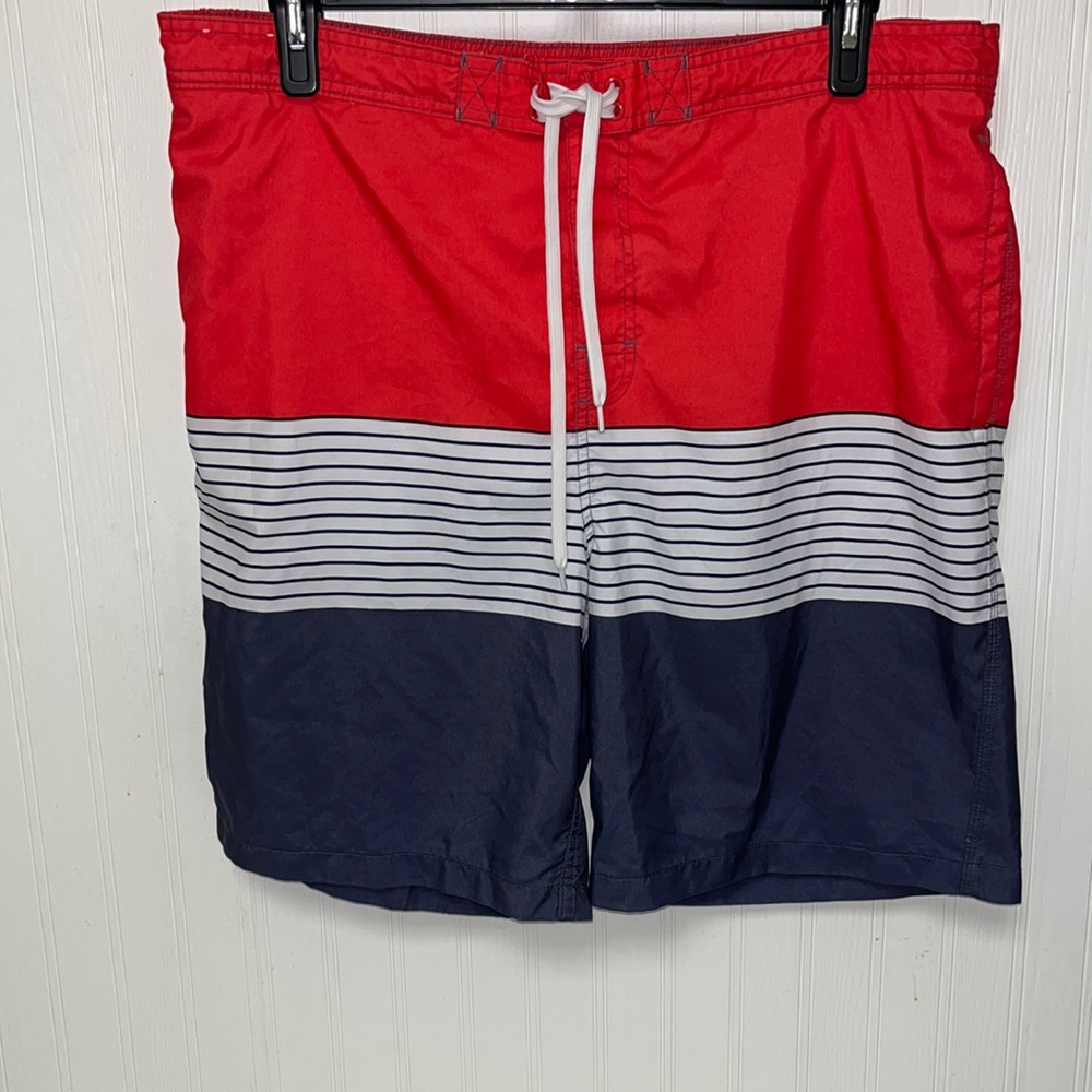 Red White & Blue Striped Swim Trunks Merona